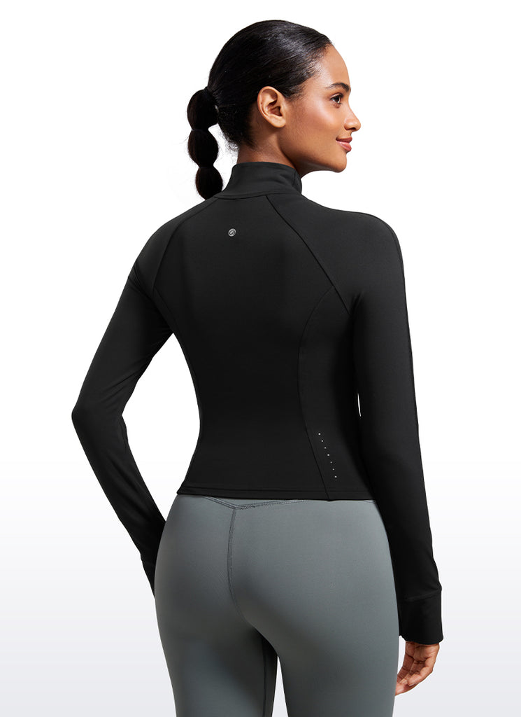 CRZ YOGA Women's Butterluxe Cropped Pocket Outerwear Full Zip Jackets True Navy