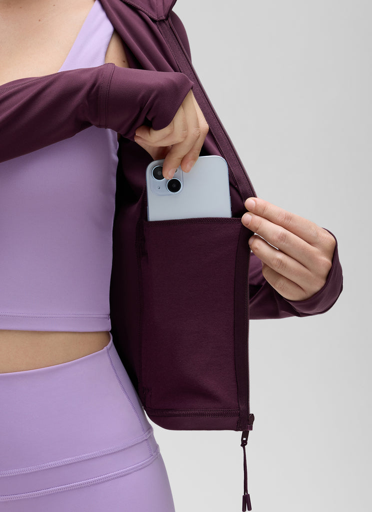 CRZ YOGA Women's Butterluxe Cropped Pocket Outerwear Full Zip Jackets White