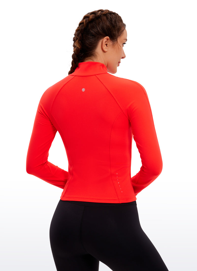 CRZ YOGA Women's Butterluxe Cropped Pocket Outerwear Full Zip Jackets Dark Red @model_info:D