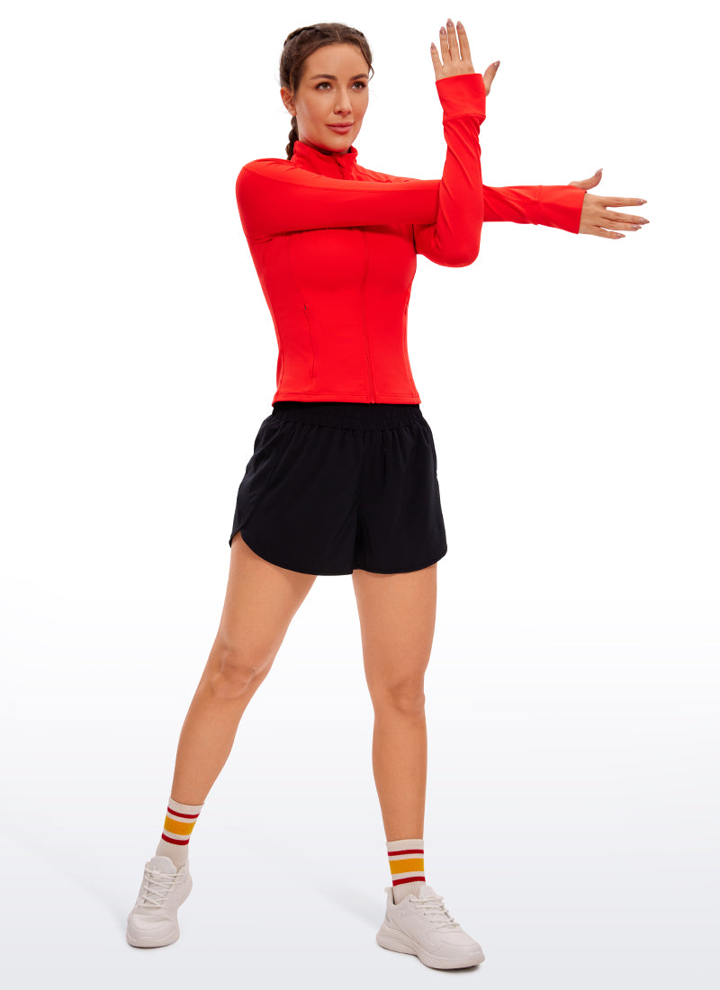 CRZ YOGA Women's Butterluxe Cropped Pocket Outerwear Full Zip Jackets Dark Red @model_info:D