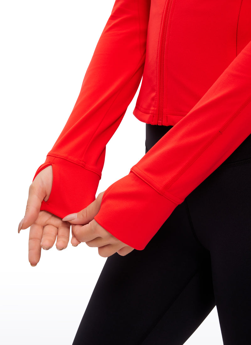 CRZ YOGA Women's Butterluxe Cropped Pocket Outerwear Full Zip Jackets Dark Red @model_info:D