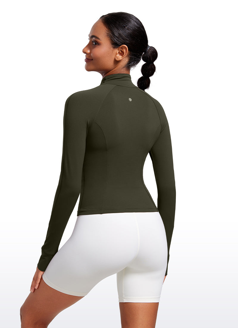 CRZ YOGA Women's Butterluxe Cropped Pocket Outerwear Full Zip Jackets Deep Purple