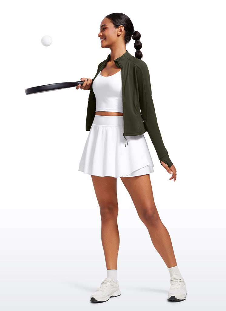 CRZ YOGA Women's Butterluxe Cropped Pocket Outerwear Full Zip Jackets Deep Purple