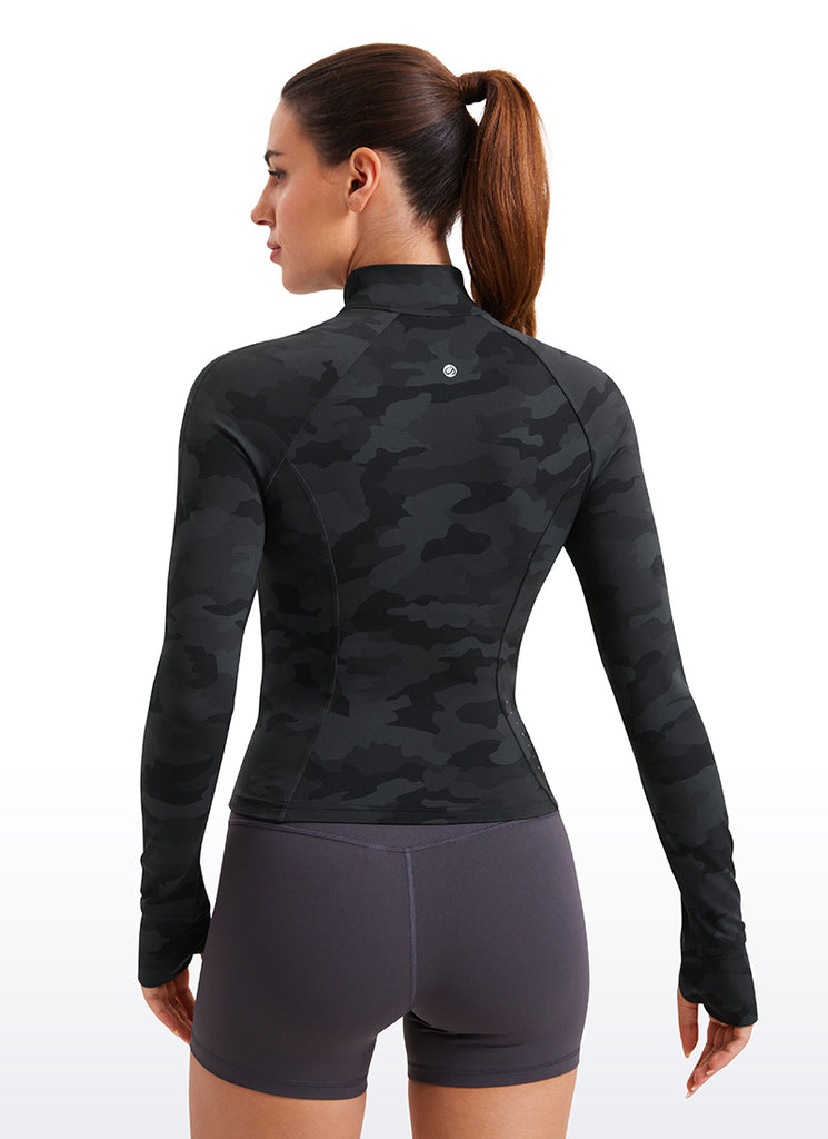 CRZ YOGA Women's Butterluxe Cropped Pocket Outerwear Full Zip Jackets Super-sonic Blue