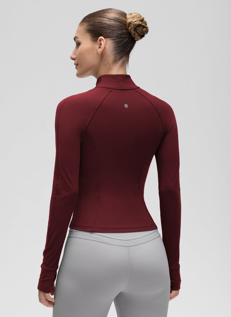 CRZ YOGA Women's Butterluxe Cropped Pocket Outerwear Full Zip Jackets Deep Red