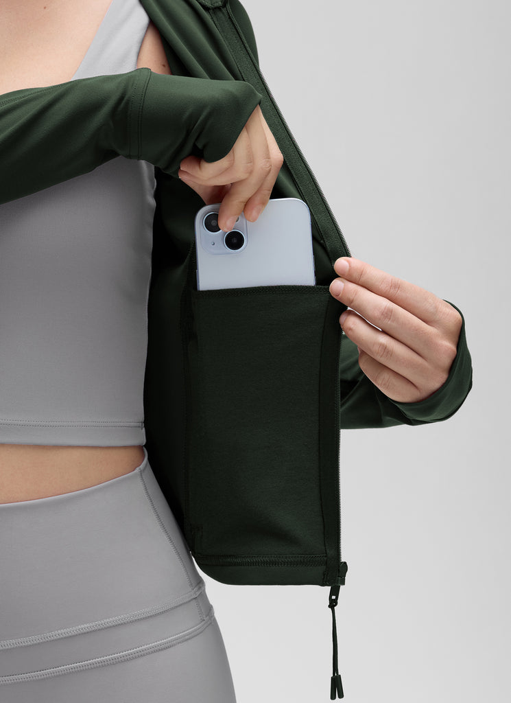 CRZ YOGA Women's Butterluxe Cropped Pocket Outerwear Full Zip Jackets Red Merlot