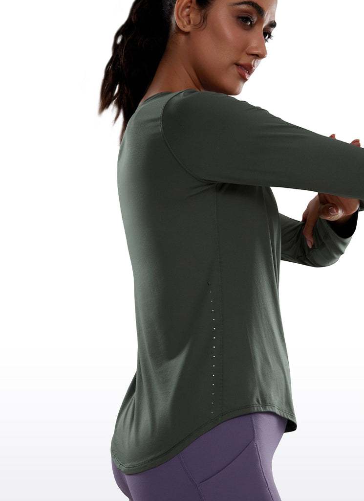 CRZ YOGA Women UPF 50+ Running Lightweight Loose Fit Long Sleeves Quick Dry Platinum Heather