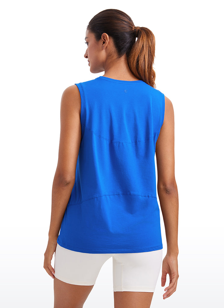 CRZYOGA  women's Pima Cotton Tank High Neck Strong Blue