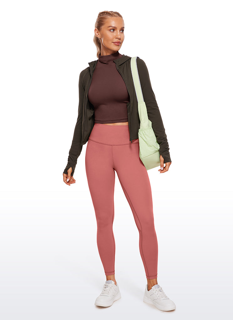 CRZ YOGA Women's Slim Fit Butterluxe Yoga Crop Long Sleeves Mock Turtleneck Black