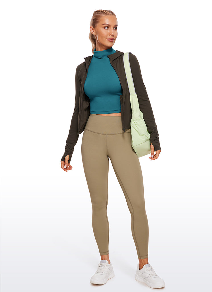 CRZ YOGA Women's Slim Fit Butterluxe Yoga Crop Long Sleeves Mock Turtleneck Viva Magenta