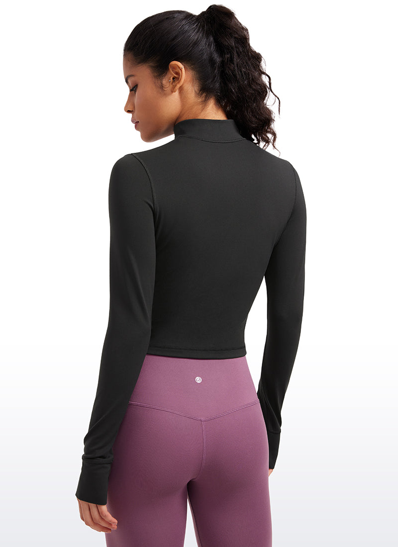 CRZ YOGA Women's Butterluxe Cropped Outerwear Full Zip Jackets White