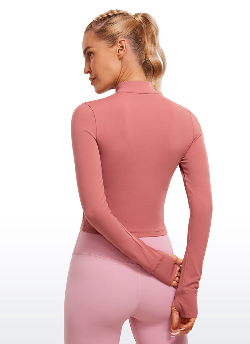 CRZ YOGA Women's Butterluxe Cropped Outerwear Full Zip Jackets Briar Rose @model_info:Natali