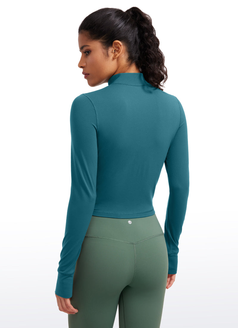CRZ YOGA Women's Butterluxe Cropped Outerwear Full Zip Jackets Borealis Green @model_info:Cyn