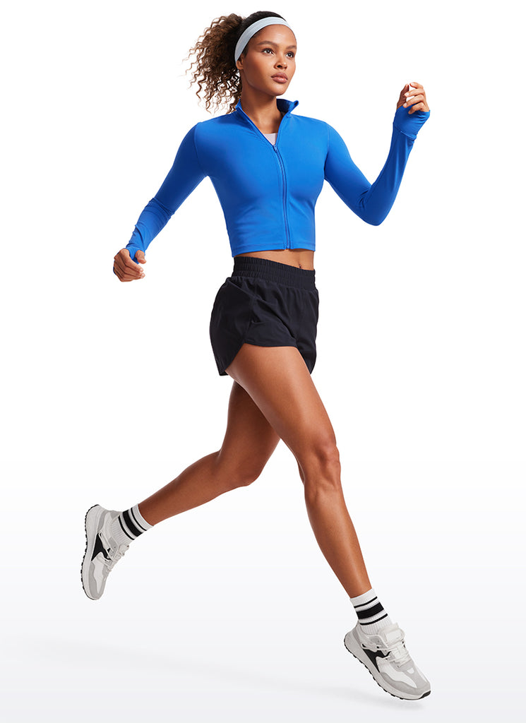 CRZ YOGA Women's Butterluxe Cropped Outerwear Full Zip Jackets White Apricot