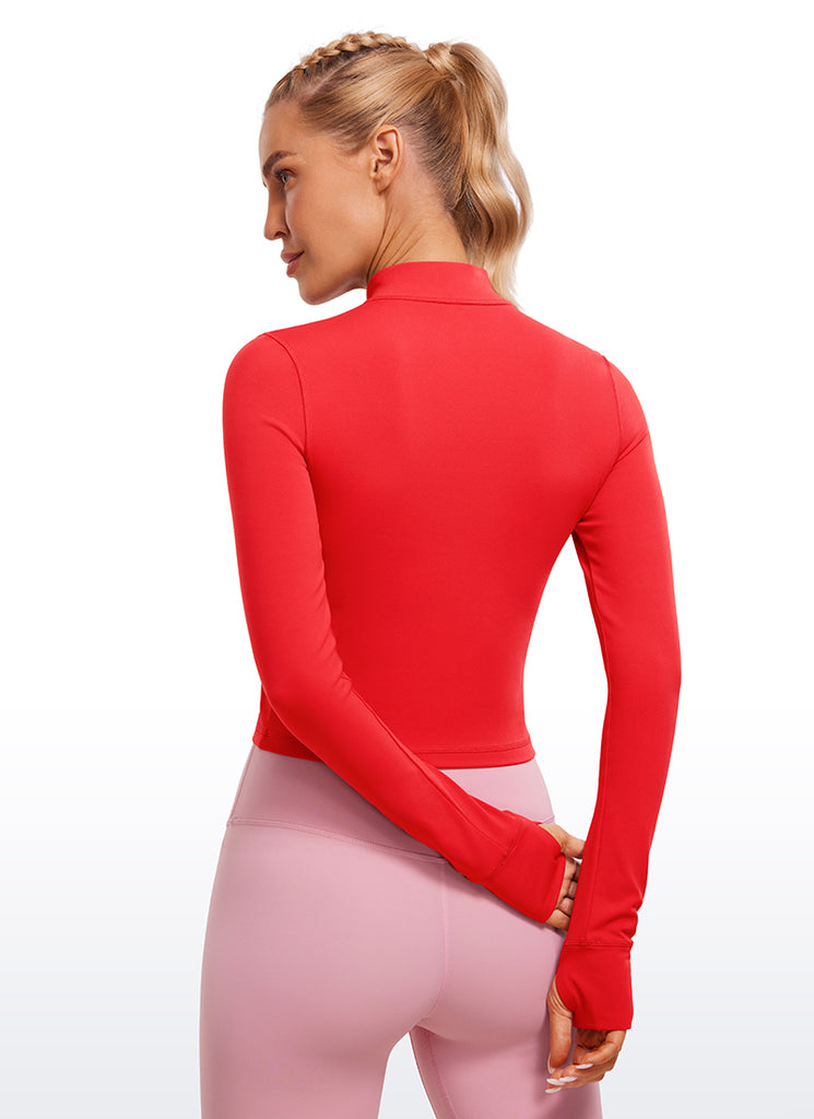 CRZ YOGA Women's Butterluxe Cropped Outerwear Full Zip Jackets White Apricot