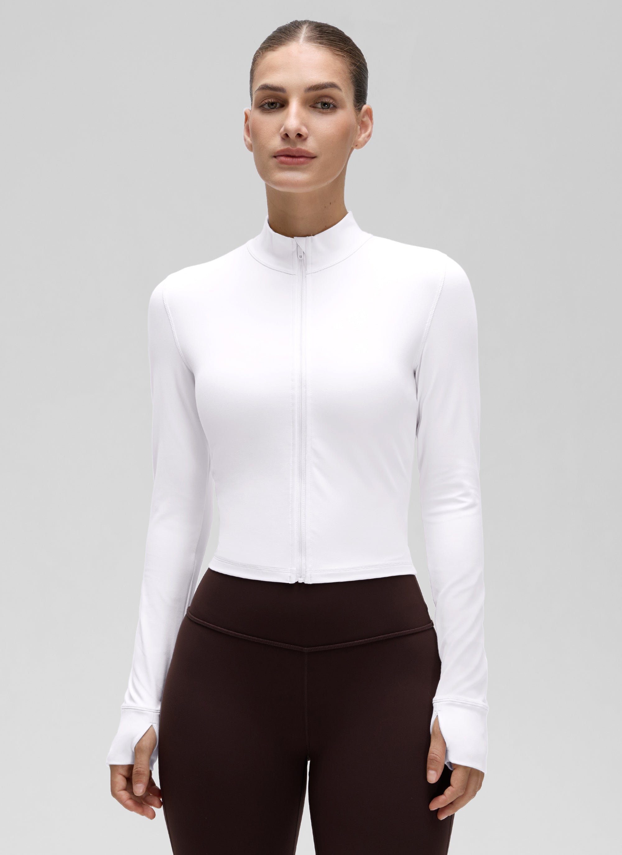 CRZ YOGA Women's Butterluxe Cropped Outerwear Full Zip Jackets White