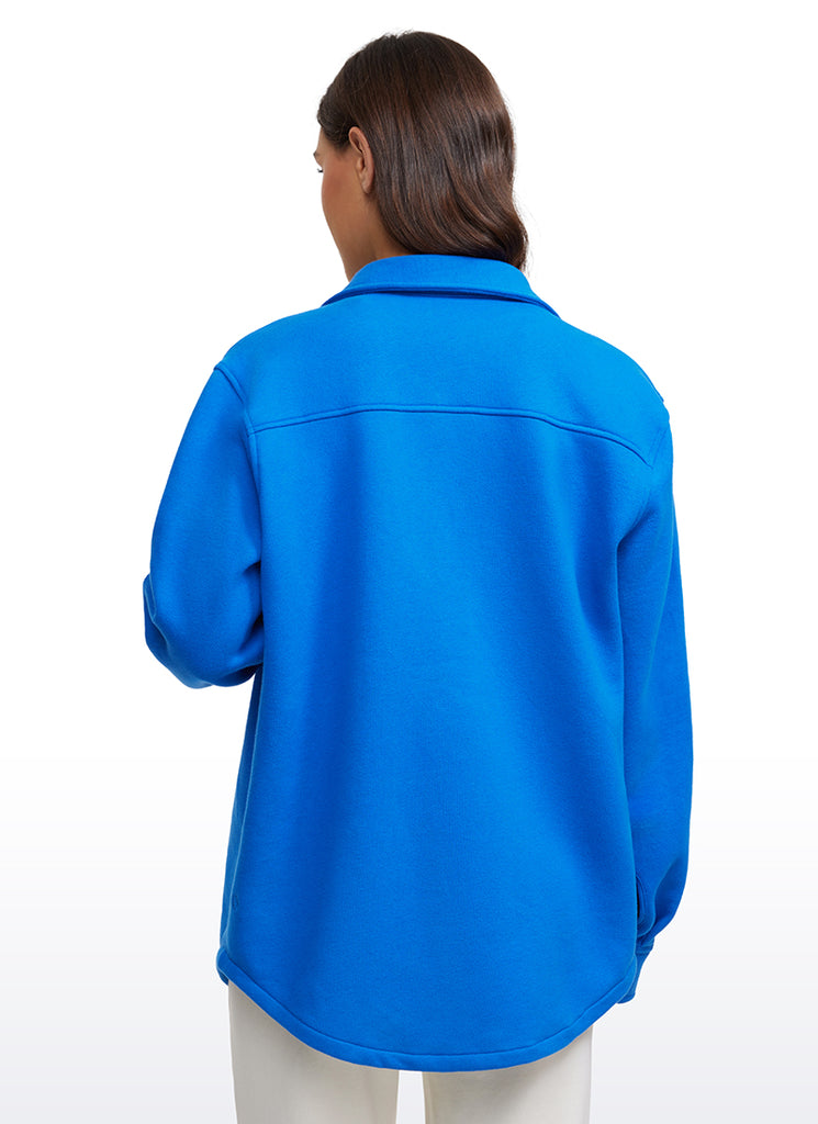 CRZ YOGA Women's Oversized Fit Outerwear Fleece Lined Shirt Jackets Black