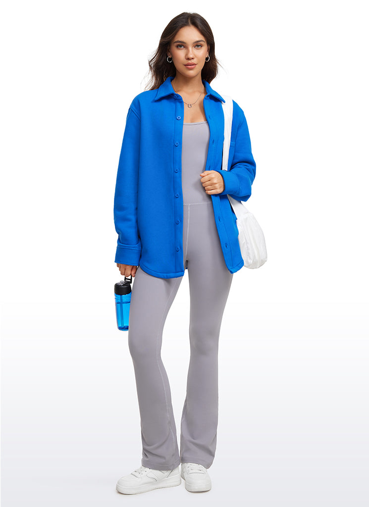 CRZ YOGA Women's Oversized Fit Outerwear Fleece Lined Shirt Jackets Black