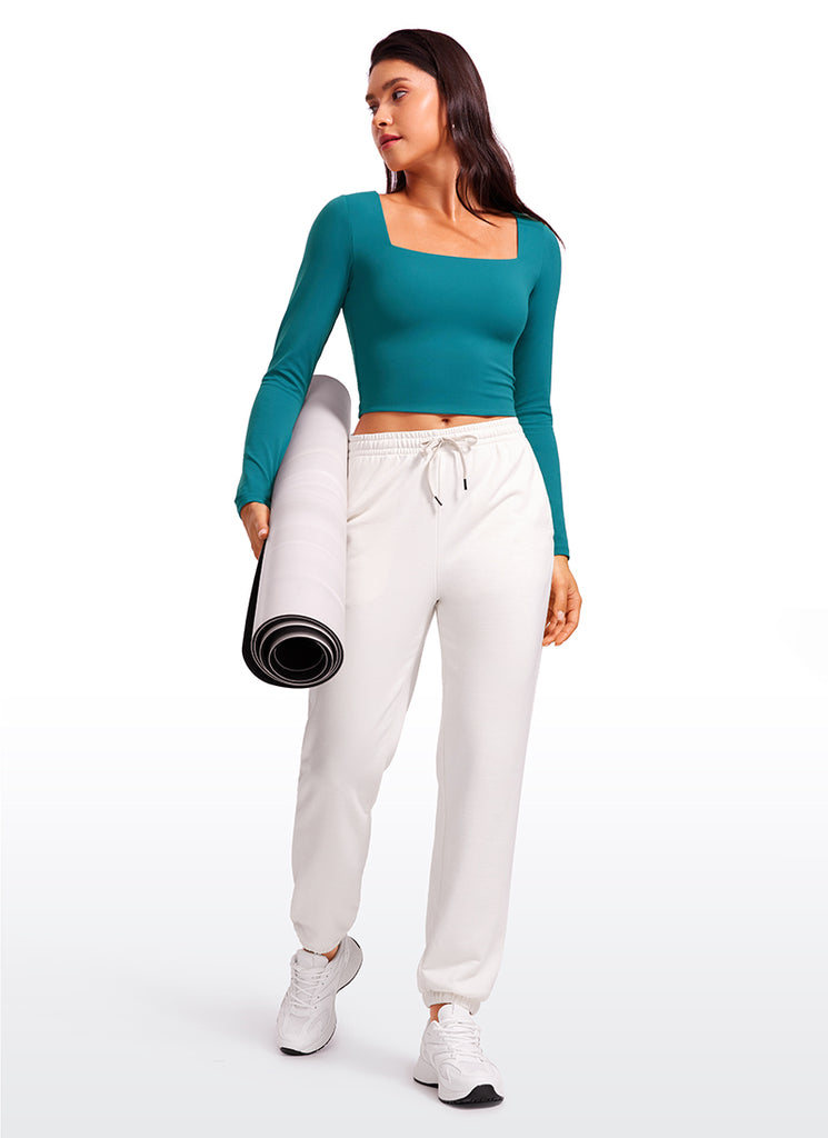 CRZ YOGA Women's Tight Fit Butterluxe Yoga Crop Long Sleeves Square Neck Gull Gray