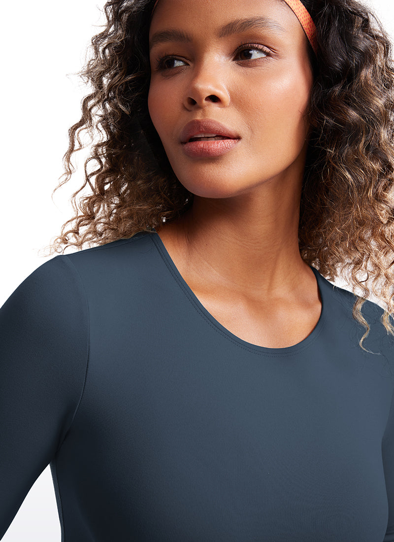 CRZ YOGA Women's Slim Fit Yoga Butterluxe Crop Long Sleeves Front Seam Stelindigo