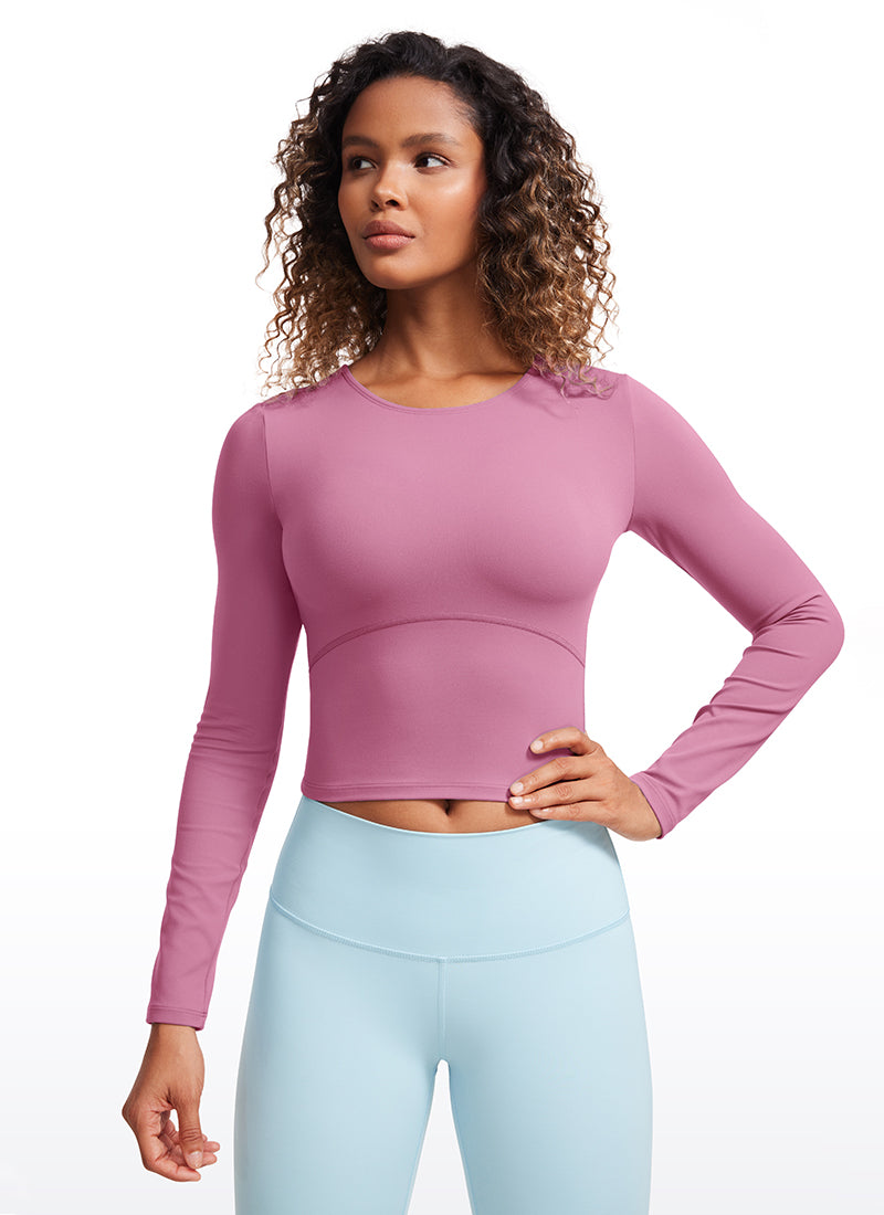 CRZ YOGA Women's Slim Fit Yoga Butterluxe Crop Long Sleeves Front Seam Velvet Dust
