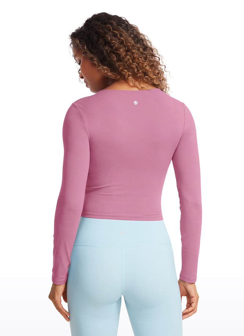 CRZ YOGA Women's Slim Fit Yoga Butterluxe Crop Long Sleeves Front Seam Velvet Dust