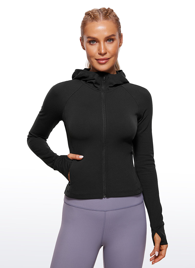 CRZ YOGA Women's Butterluxe Outerwear Full Zip Hoodies Jackets Black @model_info:NAT