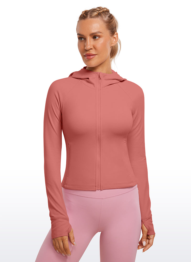 CRZ YOGA Women's Butterluxe Outerwear Full Zip Hoodies Jackets Briar Rose @model_info:Natali