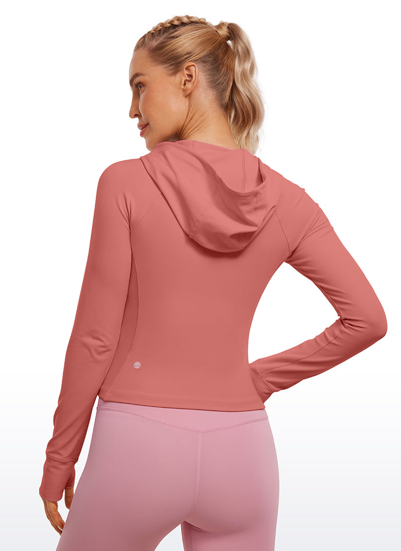 CRZ YOGA Women's Butterluxe Outerwear Full Zip Hoodies Jackets Briar Rose @model_info:Natali