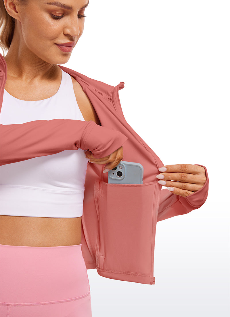 CRZ YOGA Women's Butterluxe Outerwear Full Zip Hoodies Jackets Briar Rose @model_info:Natali