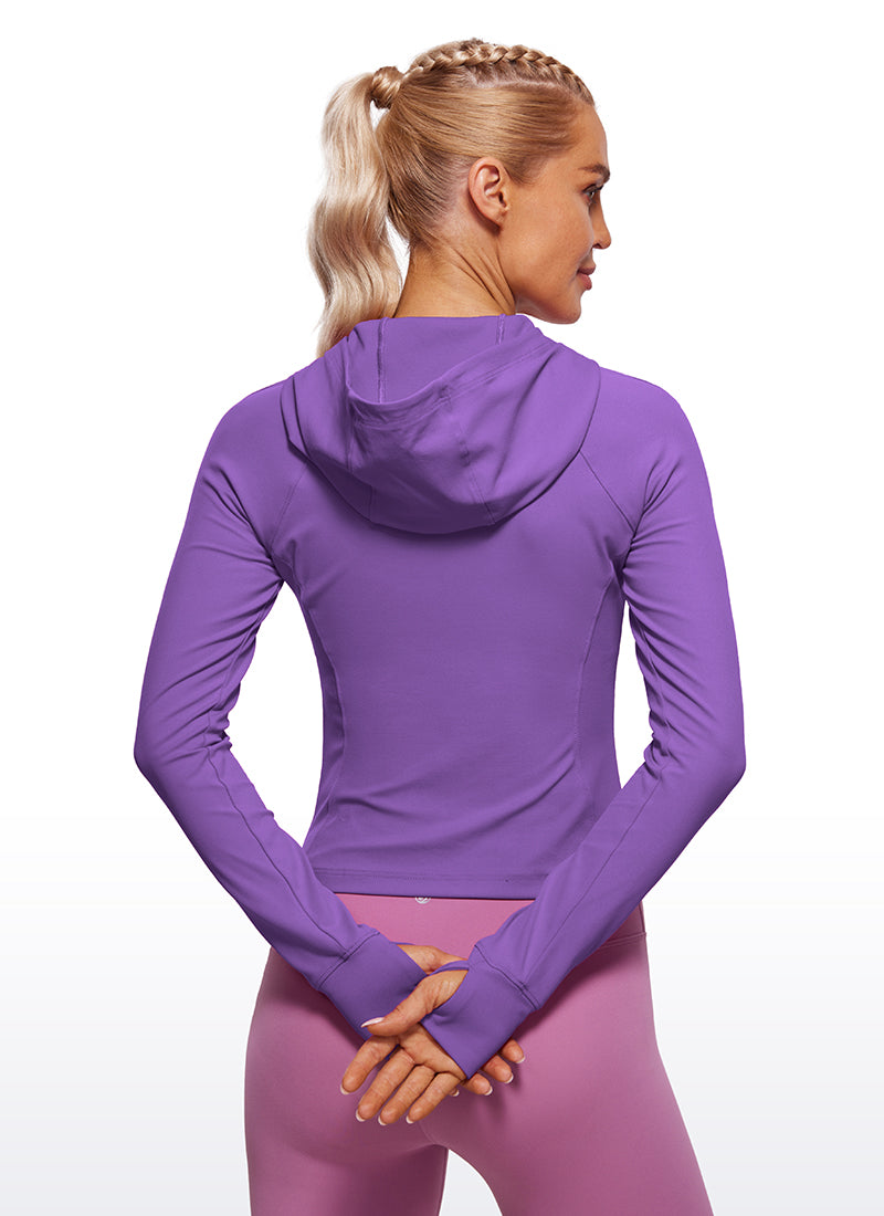 CRZ YOGA Women's Butterluxe Outerwear Full Zip Hoodies Jackets Royal Lilac @model_info:Natali