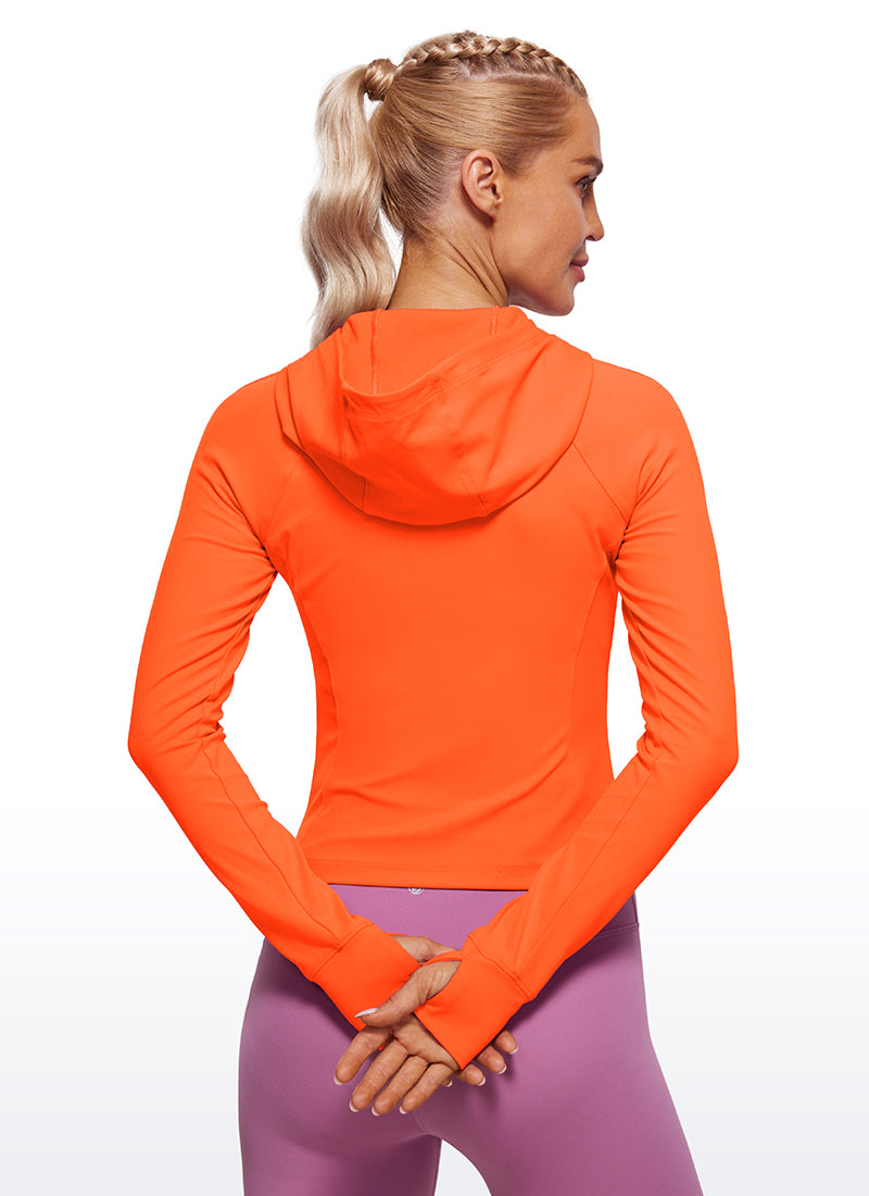 CRZ YOGA Women's Butterluxe Outerwear Full Zip Hoodies Jackets Neon Orange @model_info:Natali