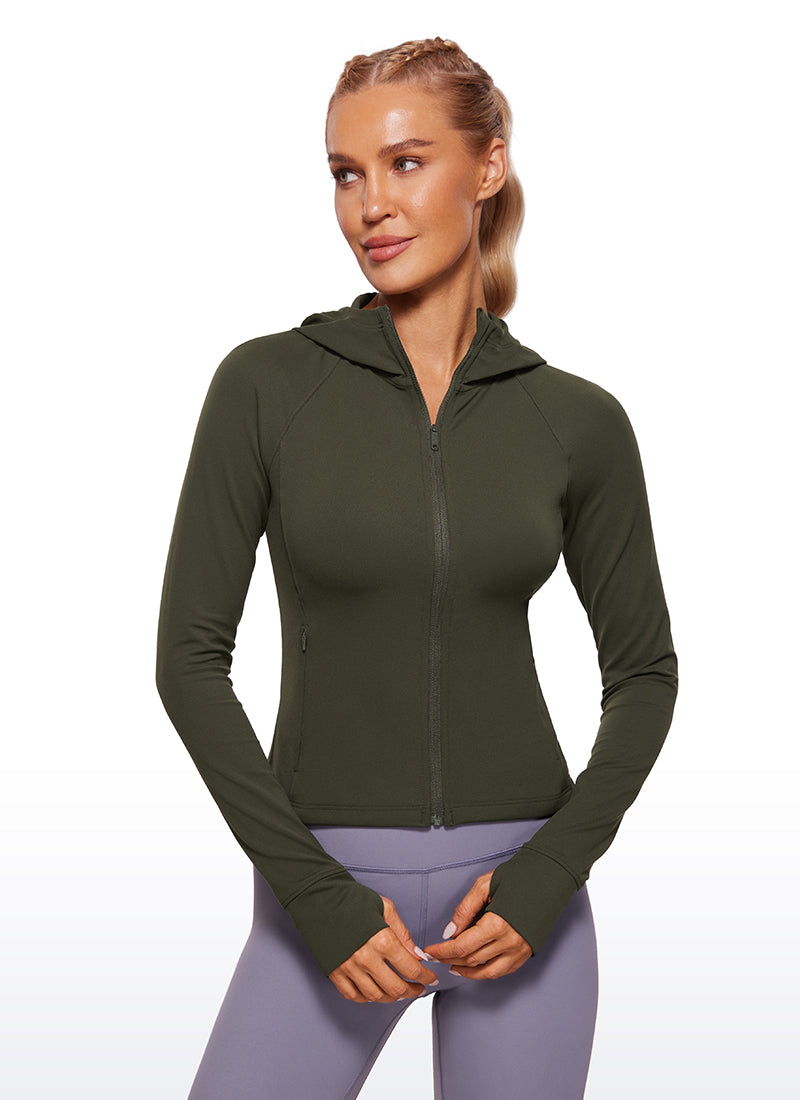 CRZ YOGA Women's Butterluxe Outerwear Full Zip Hoodies Jackets Olive Green @model_info:NAT