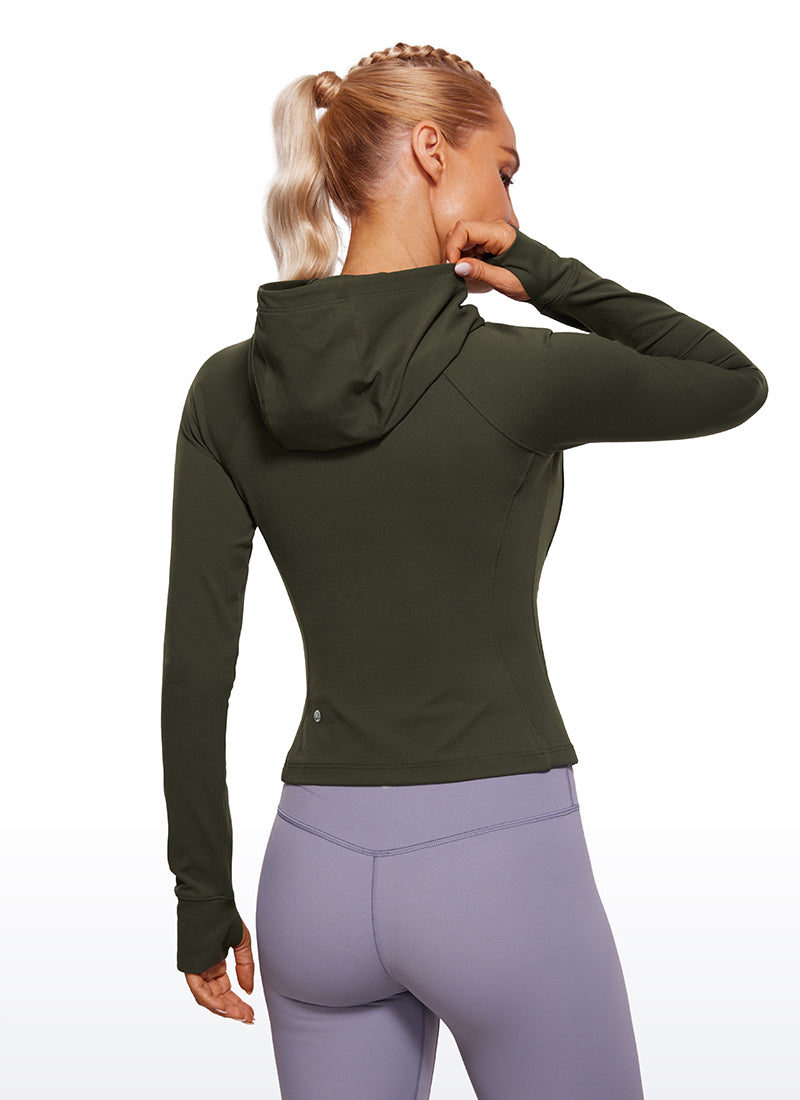 CRZ YOGA Women's Butterluxe Outerwear Full Zip Hoodies Jackets Olive Green @model_info:NAT