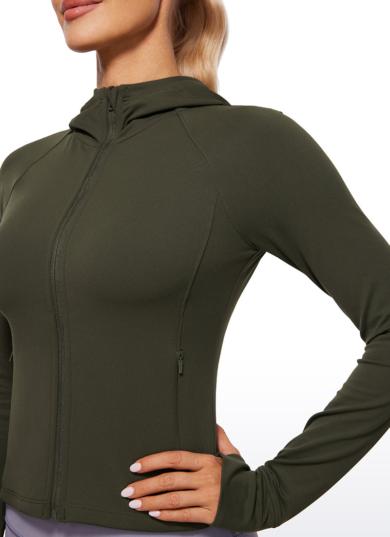 CRZ YOGA Women's Butterluxe Outerwear Full Zip Hoodies Jackets Olive Green @model_info:NAT