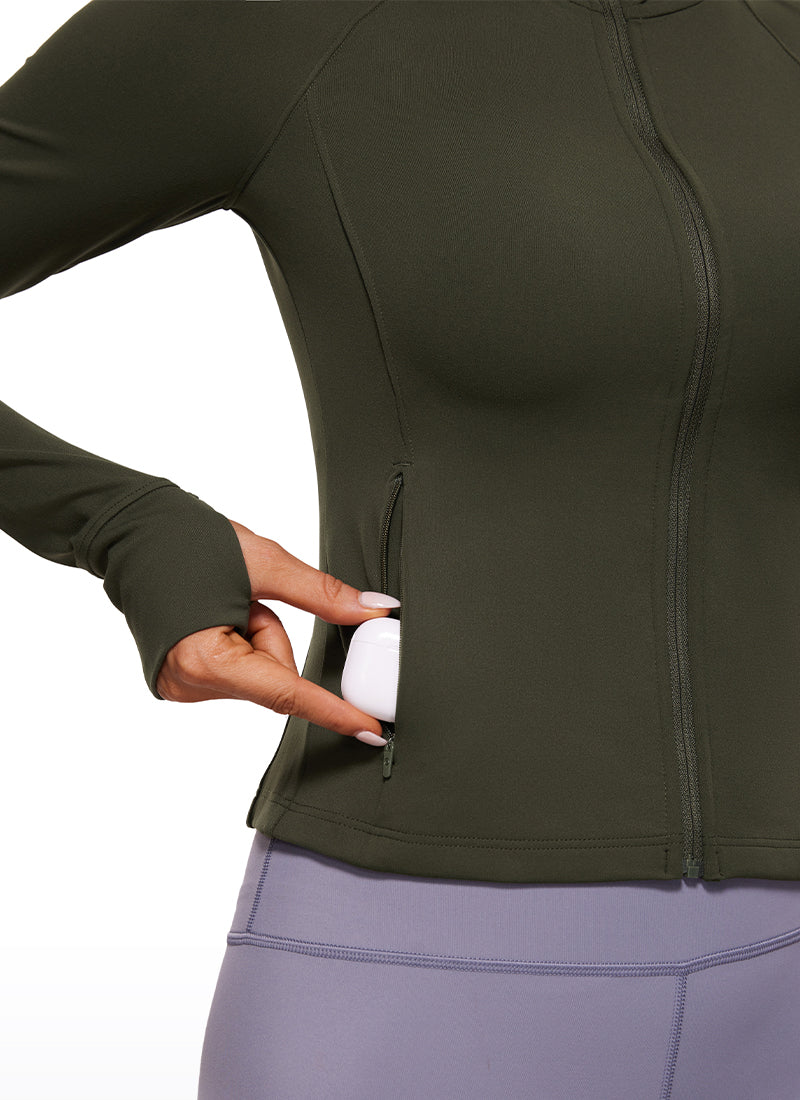 CRZ YOGA Women's Butterluxe Outerwear Full Zip Hoodies Jackets Olive Green @model_info:NAT