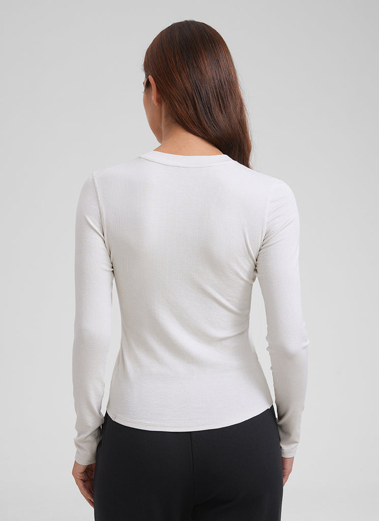 CRZ YOGA Womens Fitted Casual Ribbed Modal Henley Shirts Long Sleeves Coffee Brown