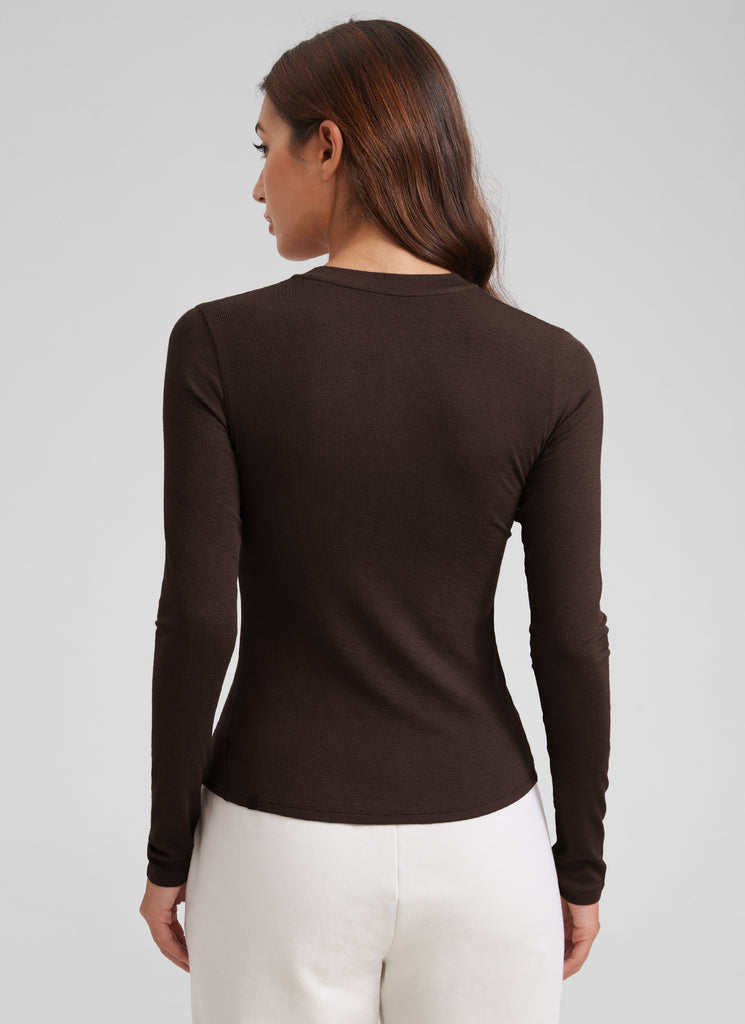 CRZ YOGA Womens Fitted Casual Ribbed Modal Henley Shirts Long Sleeves Green Palm Court