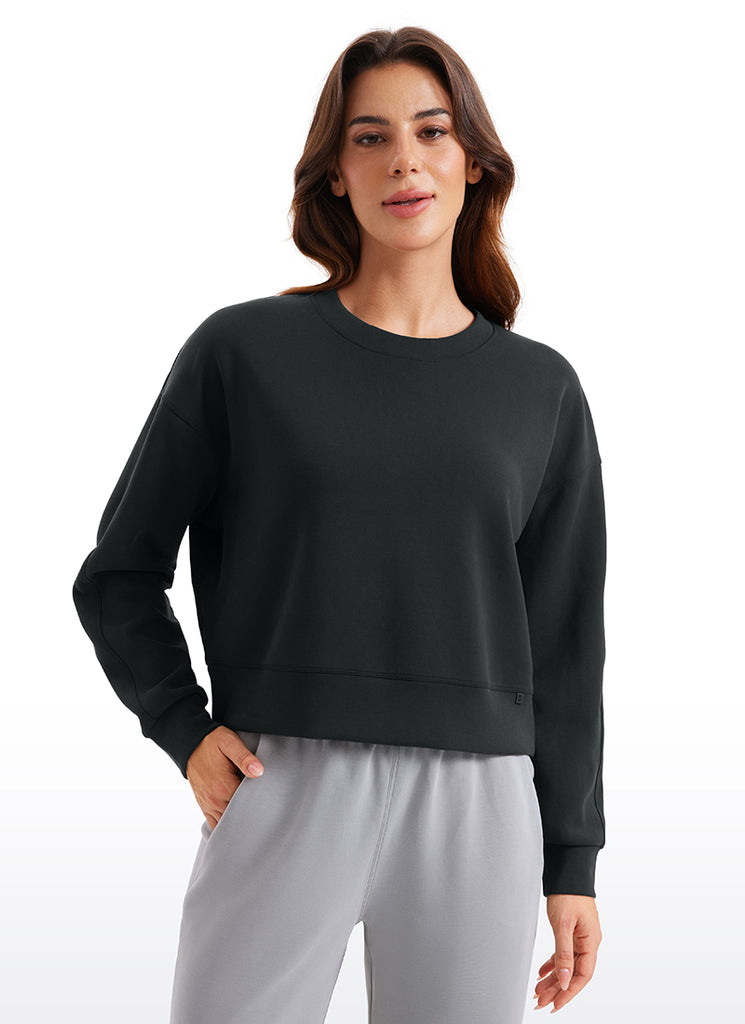 CRZ YOGA Womens SoftAura Basic Casual Sweat Shirt Crew Neck Pullover Hot Fudge Brown