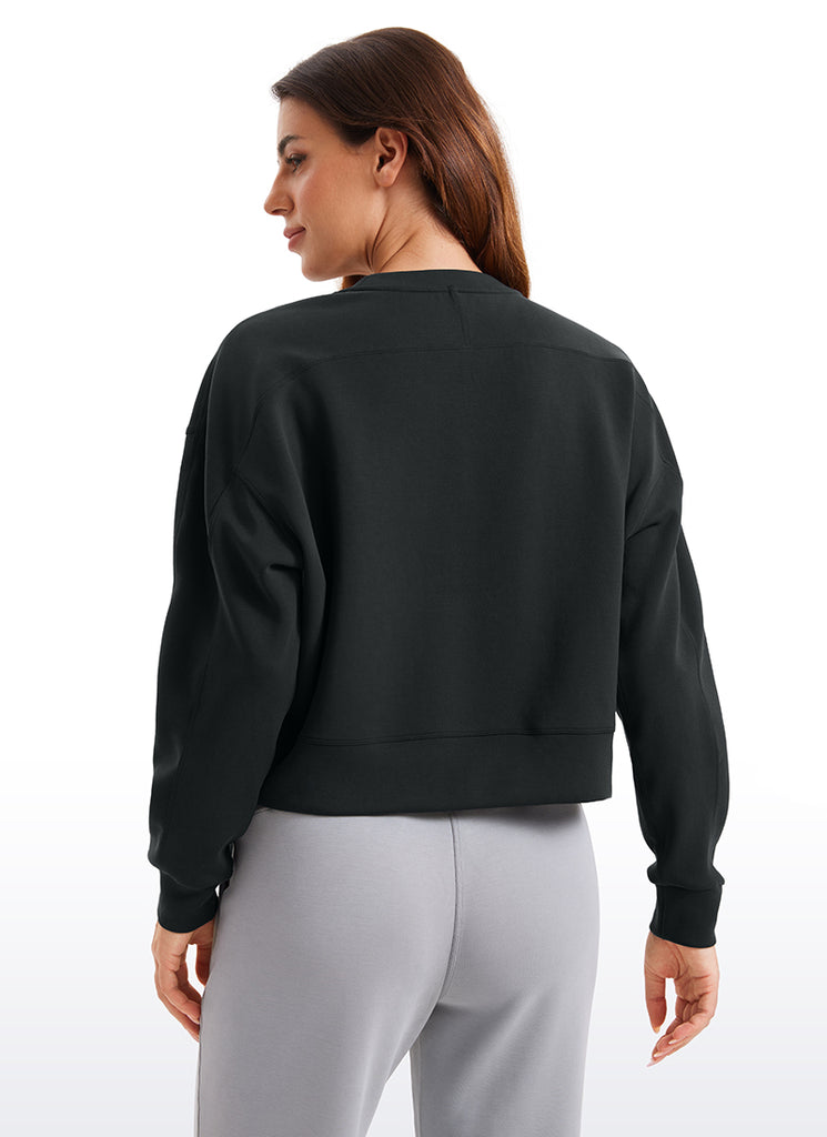 CRZ YOGA Womens SoftAura Basic Casual Sweat Shirt Crew Neck Pullover Hot Fudge Brown