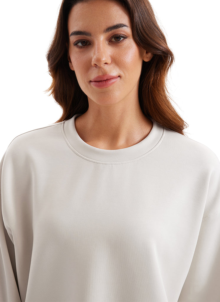 CRZ YOGA Womens SoftAura Basic Casual Sweat Shirt Crew Neck Pullover Milky White