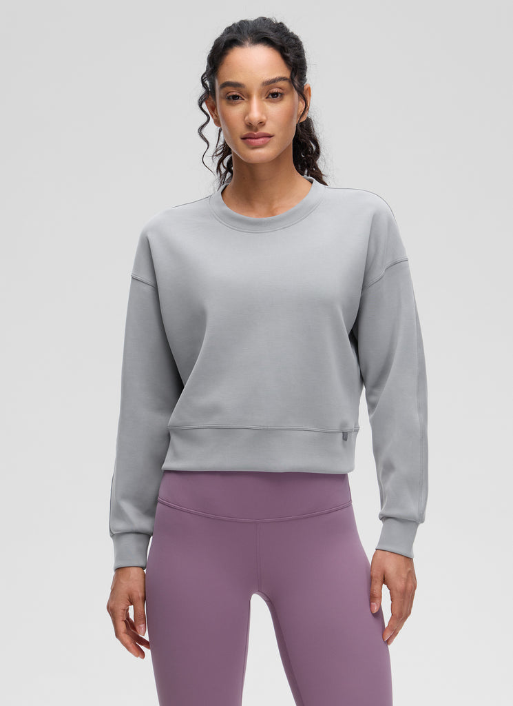 CRZ YOGA Womens SoftAura Basic Casual Sweat Shirt Crew Neck Pullover Ink Blue