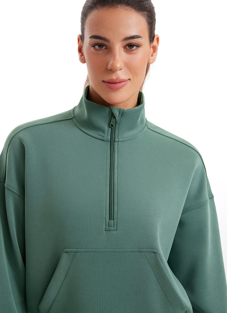 CRZ YOGA Women SoftAura Halfzip Sweatshirt Pullover Long Sleeve Pocket Dark Forest Green