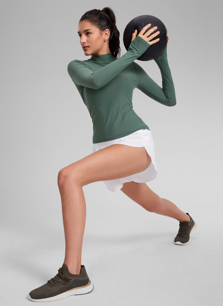 CRZ YOGA Women's Cloudweight Workout Mock Neck Hip Length Long Sleeves Graphite Green