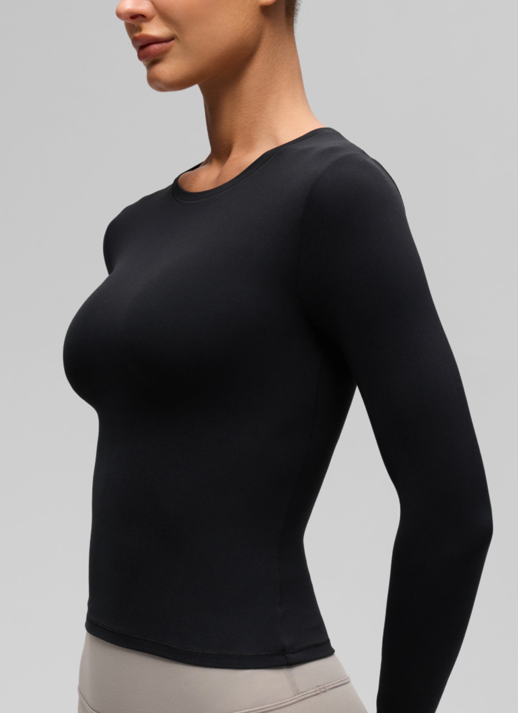 CRZ YOGA Women's Crew Neck Tight Fit Long Sleeve Shirts Casual Tee Black