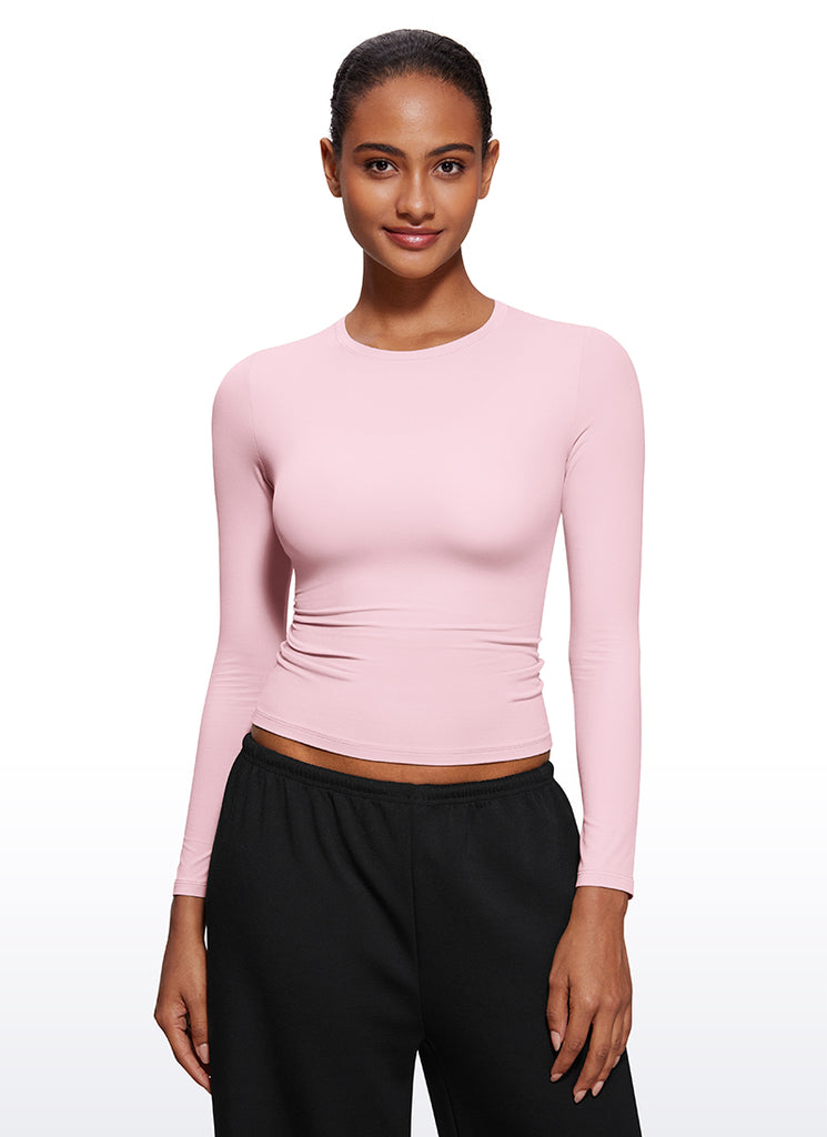 CRZ YOGA Women's Crew Neck Tight Fit Long Sleeve Shirts Casual Tee True Navy