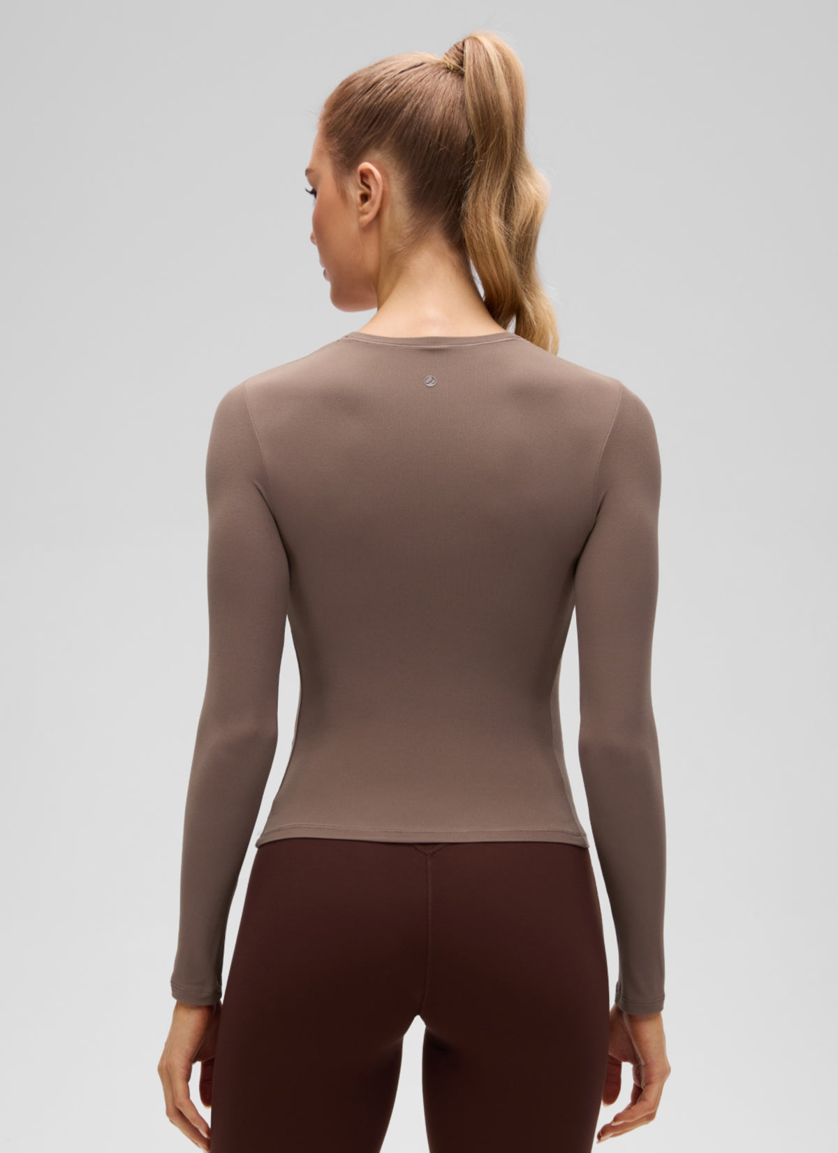 CRZ YOGA Women's Crew Neck Tight Fit Long Sleeve Shirts Casual Tee Brown Purple