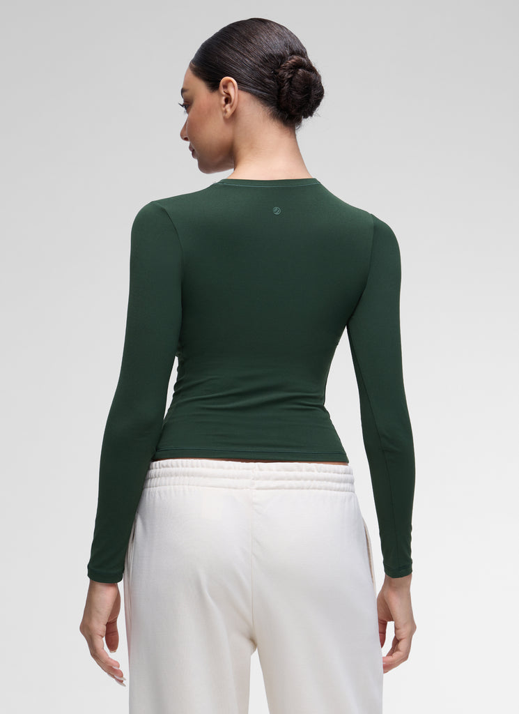 CRZ YOGA Women's Crew Neck Tight Fit Long Sleeve Shirts Casual Tee Oasis Blue