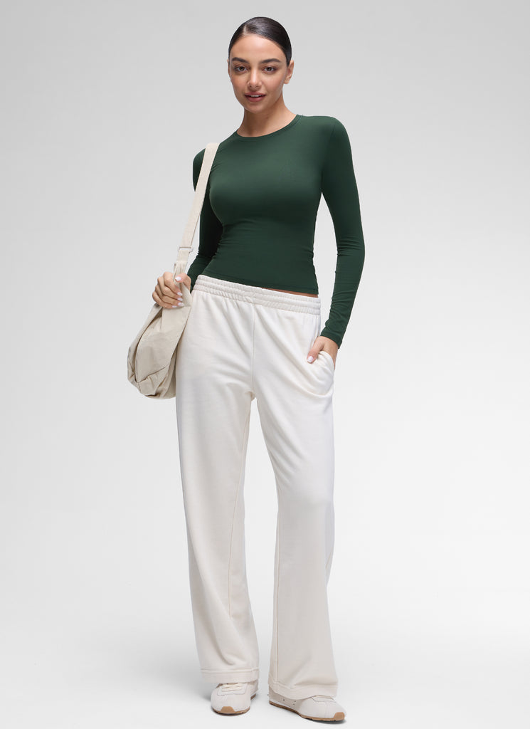 CRZ YOGA Women's Crew Neck Tight Fit Long Sleeve Shirts Casual Tee Oasis Blue