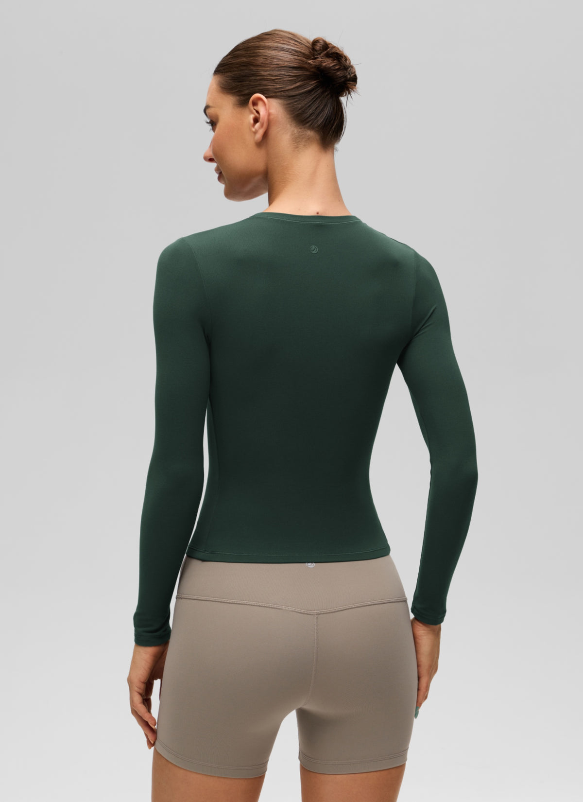 CRZ YOGA Women's Crew Neck Tight Fit Long Sleeve Shirts Casual Tee Legend Green